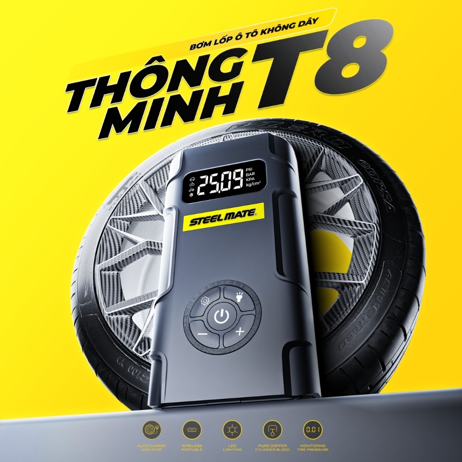 Máy bơm lốp Steelmate không dây thông minh T8